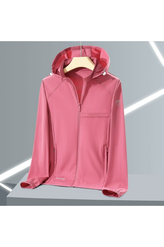 Women's Jackets Lightweight Plus Size Casual Solid Sports Hooded Long Sleeve Zipper Sun-proof High Elastic