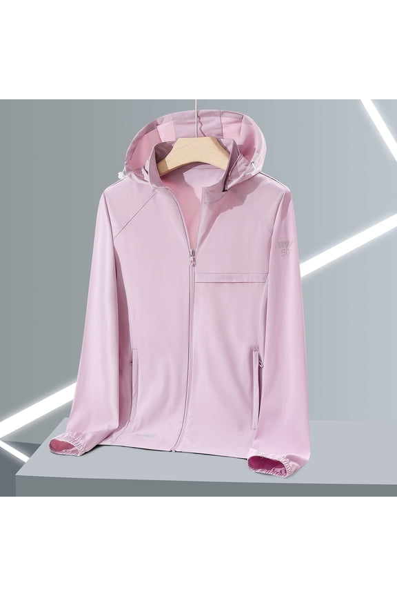 Women's Jackets Lightweight Plus Size Casual Solid Sports Hooded Long Sleeve Zipper Sun-proof High Elastic