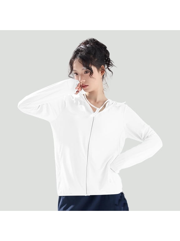 Women's Jackets Lightweight Plus Size Solid Color Zipper Drawstring Ice Silk Sunscreen Outdoor Breathable Long Sleeve Coat