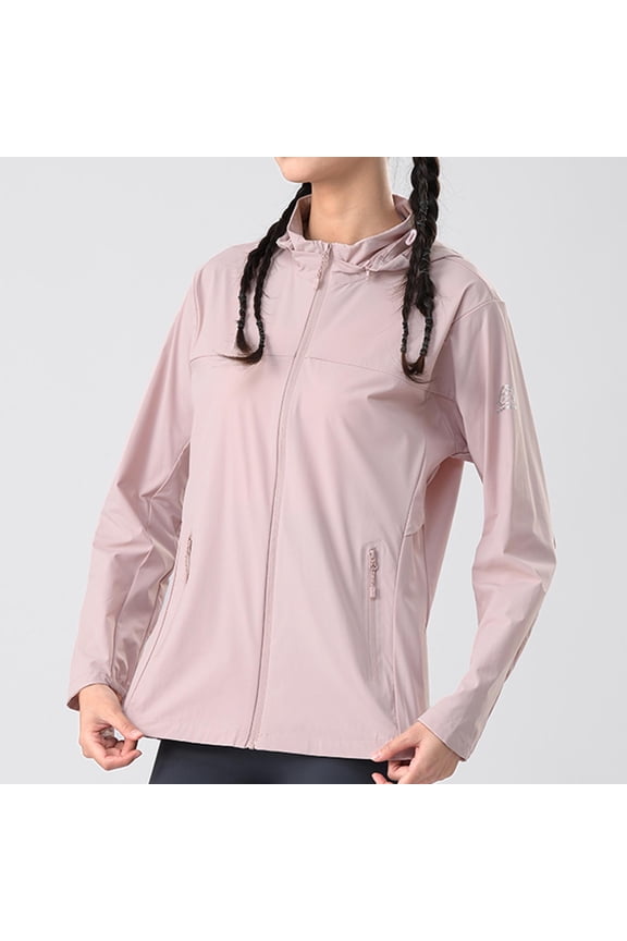Women's Jackets Lightweight with Hood Plus Size Casual Solid Sports Hooded Long Sleeve Zipper Sun-proof High Elastic