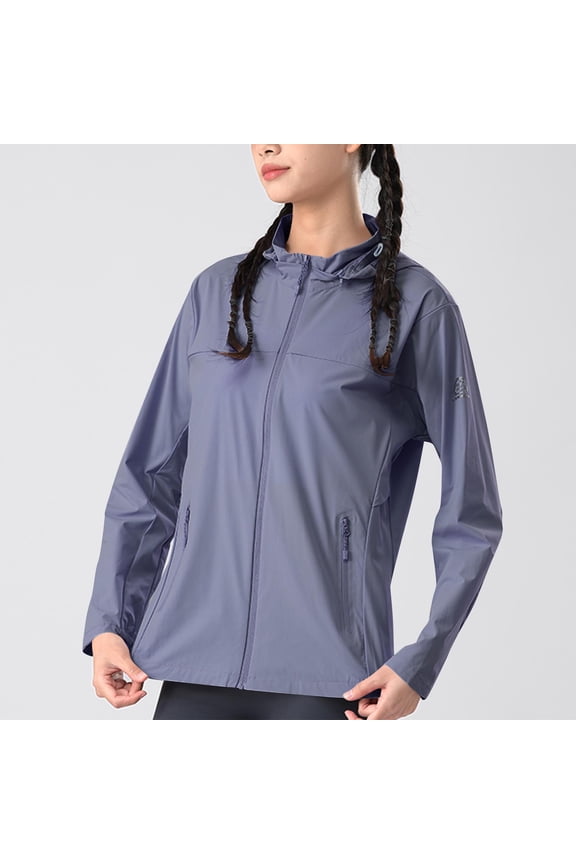 Women's Jackets Lightweight with Hood Plus Size Casual Solid Sports Hooded Long Sleeve Zipper Sun-proof High Elastic