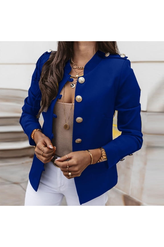 Women's Jackets Neck Metal Button Jacket Open Front Cardigan Blouse Tops Business Casual Suit Coats Blue Beat Jacket Petite Warm Winter Coat Junior Rain Coats Travel down Vest Women Bulk Woman Warm