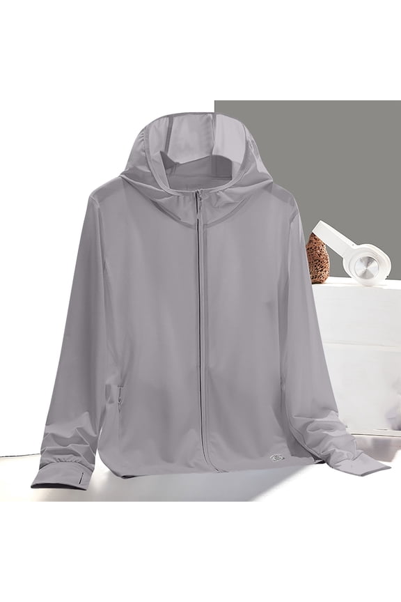 Women's Jackets Plus Size 4X Under $15 with Hood Summer Reflective Solid Color Breathable Hooded Sunscreen Clothing