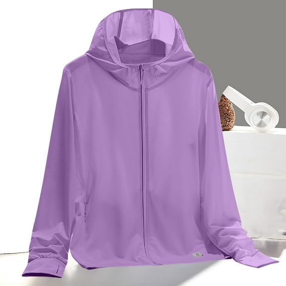 Women's Jackets Plus Size 4X Under $15 with Hood Summer Reflective Solid Color Breathable Hooded Sunscreen Clothing