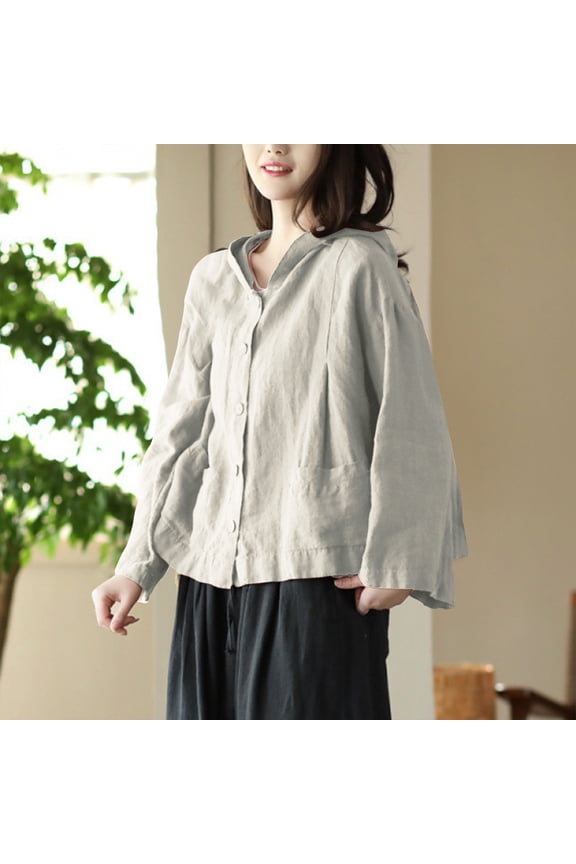 Women's Jackets Plus Size with Hood Under $15 Fashionable Solid Color And Linen Hooded Long Sleeved Sun Protection Outer Short Jacket