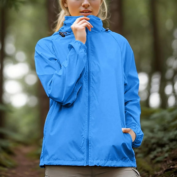 Women's Jackets Plus Size with Hood Under $15 Rain Windbreaker Jackets Sun Hoodie Light Raincoats With Storage Bag
