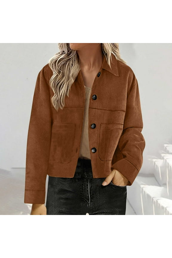 Women's Jackets Winter Women's Solid Color Fashion Jacket Leather Coat Deerskin Velvet Temperament Neck Short Coat, Size S-2XL