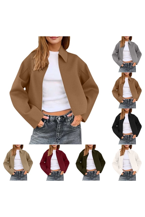 Women's Jackets Winter Womens Cropped Pea Coats Zip Up Short Casual Jackets Barn Fall Outerwear With Pockets, Size S-2XL