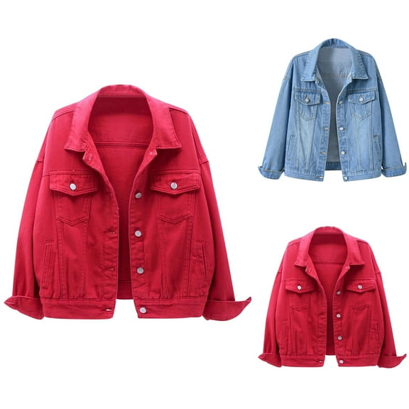 Women's Jackets Women's Outerwear Women's Classic Denim Jacket - Button Down Collar Jean Jacket with Pockets, Timeless Casual Style, Everyday Wear