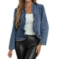 thumbnail image 1 of Women's Jackets Women's Outerwear Women's Denim Jacket Long Sleeve Frilly Hem Lightweight Top for Daily Versatile Styling, 1 of 8