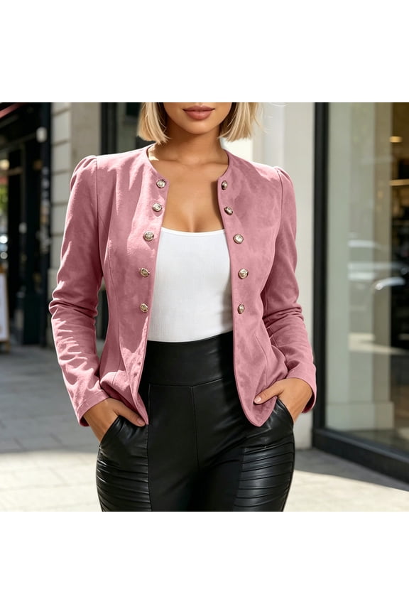 Women's Jackets and Cardigans Plus Size Winter Long Sleeved Cardigan Double Breasted Slim Unlined Suit Jacket