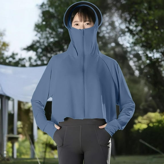 Women's Jackets and Coats Clearance Under $15 with Hood Solid Color Long Sleeve Hooded Casual Sun Protection Clothing