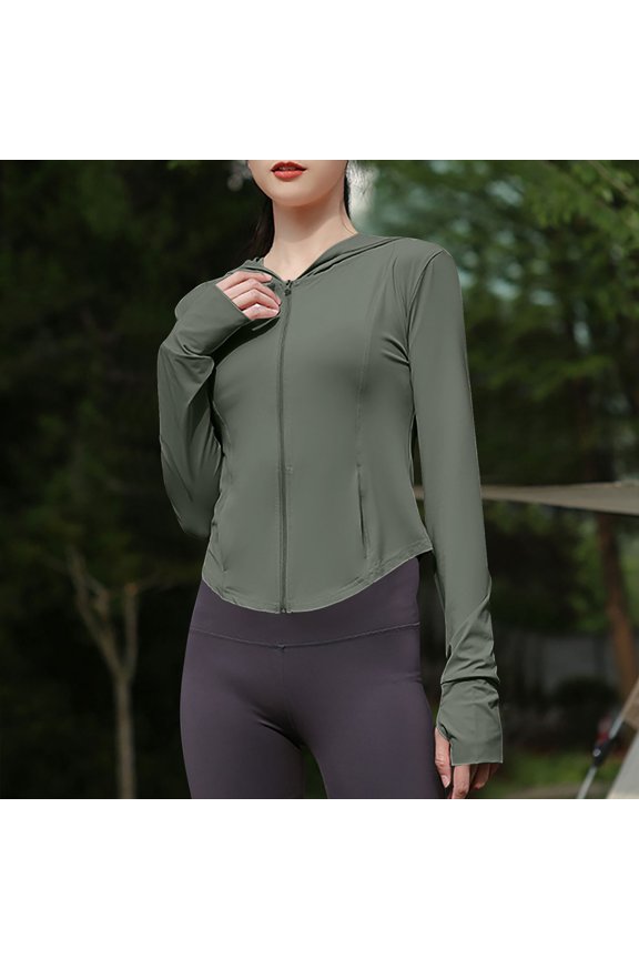 Women's Jackets and Coats with Hood Under $15 Solid Color Lg Sleeve Hooded Casual Sun Protecti Clothing