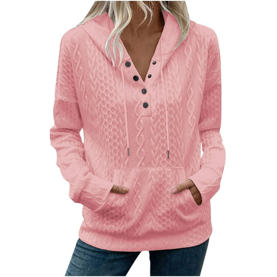 Women's Jacquard Buckle Hoodie 2025 | Oversized Drawstring Hooded Sweatshirt | Textured Drop Shoulder Pullover Top