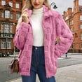 thumbnail image 1 of Women's Jacquard Check Plush Jacket, Stand Collar Full Zip Front, Loose Fit Fleece Coat, Long Sleeve Casual Outerwear, Soft Textured Winter Style Hot Pink XXXL, 1 of 5