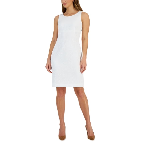 Women's Jacquard Empire-Waist Sleeveless Dress Lily White 16
