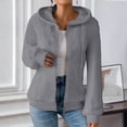 thumbnail image 1 of Women's Jacquard Knit Hooded Sweater, Zip Front Long Sleeve Cardigan, Casual Solid Color Pullover, Lightweight Hoodie Jacket, Fall Winter Layering Piece Grey L, 1 of 10