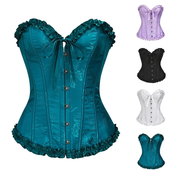 Women's Jacquard Ruffled Sweetheart Corset, JIANLAI Vintage Bustier Waist Cincher Overbust Corset Top