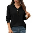 thumbnail image 1 of Women's Jacquard Shirts Fashion Collar Sweater Solid Color Casual Buckle Pullover Knitted Long Sleeve Top for Leggings 2025 Versatile Fall Outfits, 1 of 5