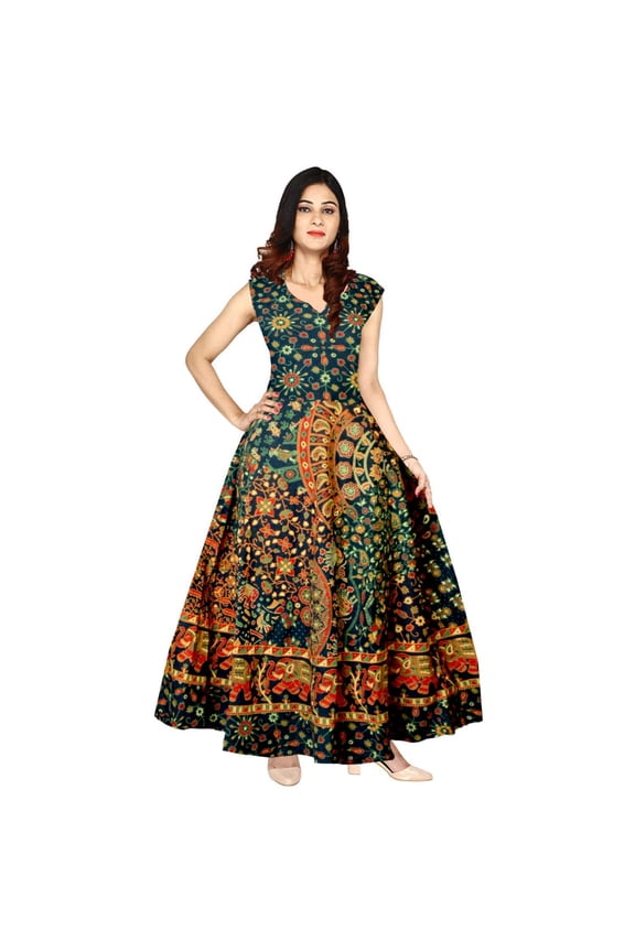 Women's Jaipuri Long Dress (Multicolor, Treasures)
