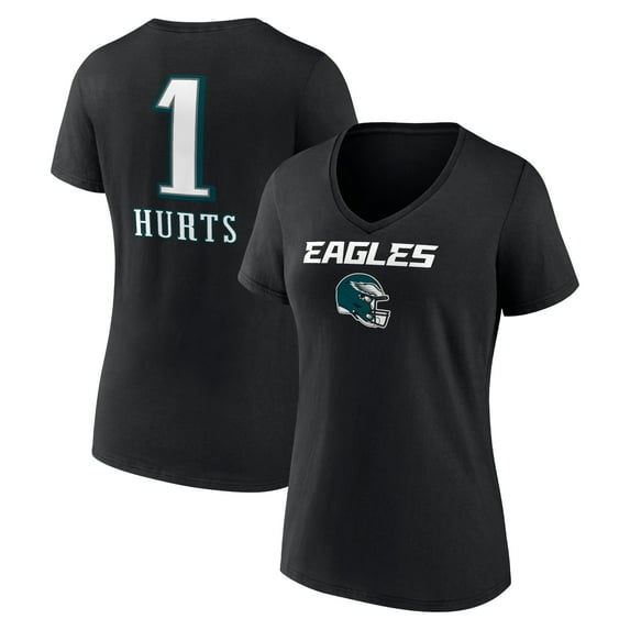 Women's Jalen Hurts Philadelphia Eagles Black Team Wordmark Name & Number V-Neck T-Shirt