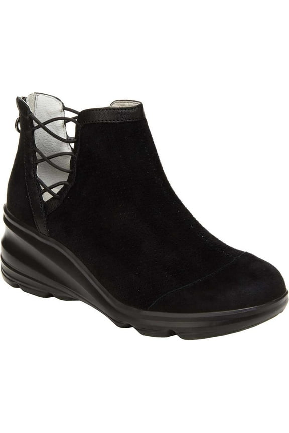 Women's Jambu Naomi Wedge Heel Bootie Black Tumbled Leather/Kid Suede 11 M