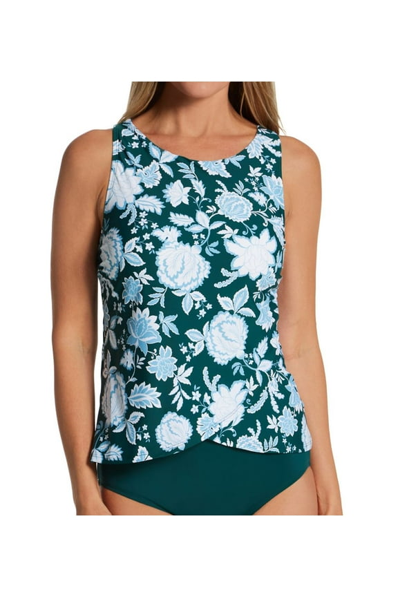 Women's Jantzen 23054T Garden Blossom Violet X-Back Tankini Swim Top (Dashing Green 12)