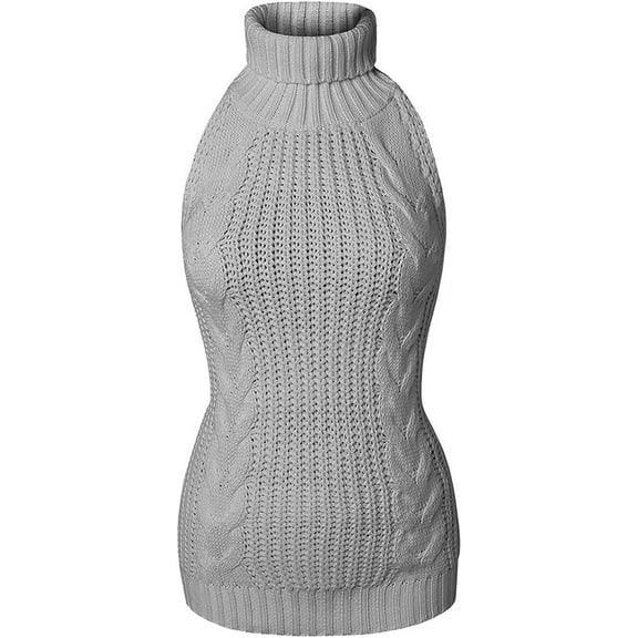 Women's Japan Style Turtleneck Sleeveless Open Back Sweater Anime Cosplay Sweater Gray