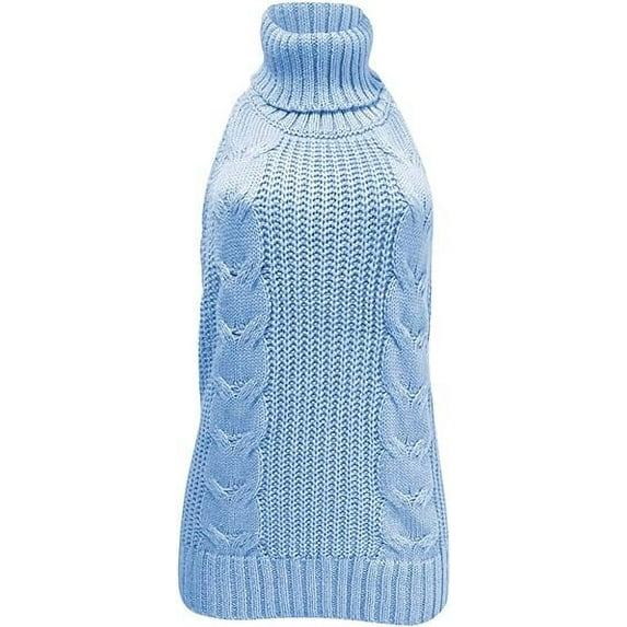 Women's Japan Style Turtleneck Sleeveless Open Back Sweater Anime Cosplay Sweater Light Blue