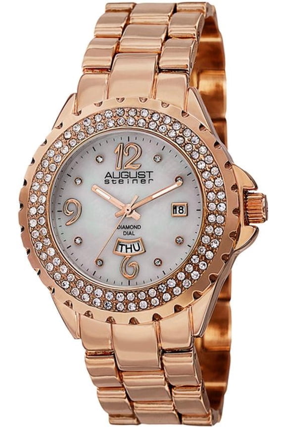 Women's Japanese Quartz Genuine Diamond Bracelet Watch - Rose-Tone