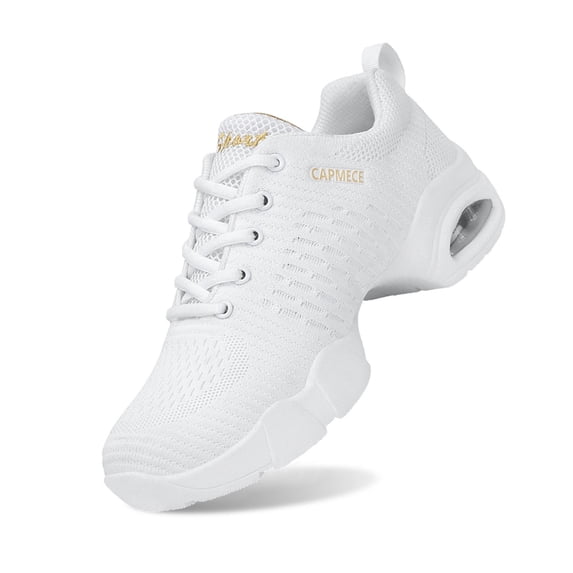 Women's Jazz Shoes Lace-up Dance Sneaker,Air Cushion Mesh Jazz Dance Shoes Split Sole Platform Athletic Walking Shoes