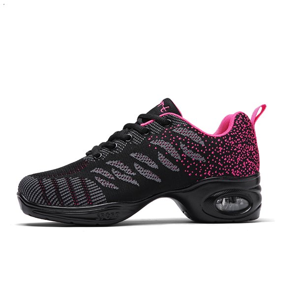 Women's Jazz Shoes Lace-up Sneakers - Breathable Air Cushion Lady Split Sole Athletic Walking Dance Shoes Platform