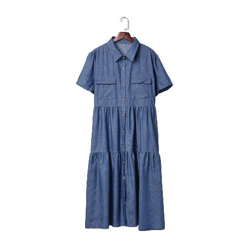 Women s Jean Dress Chambray Tie Waist 2023 Summer Casual Button