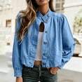 thumbnail image 1 of Women's Jean Jacket Cropped Long Puff Sleeve Button Down Denim Jackets (BU3), 1 of 5