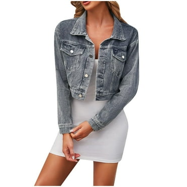 Women's Jean Jacket Womens Plus Denim Stretch Denim Jacket, Women's Oversized Mid Long Denim Jacket Jean Biker Coat S-123 Blue L