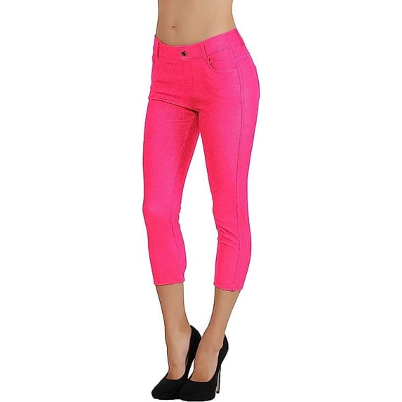 Women's Jean Looking Jeggings Cotton Blend Capri Length Pull Up Pants