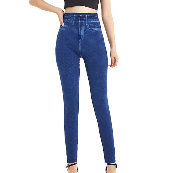 ZQUUVOU Women's Jean Pants Tight Imitation Denim Printing Seamless Bottom Pants High Elastic Pencil Pants Long Pants Blue