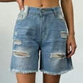 thumbnail image 1 of Women's Jean Shorts Bermuda Summer Demin Trendy Stretchy Ripped Raw Hem Cut Off Casual Distressed with Pockets, 1 of 4