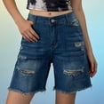 thumbnail image 1 of Women's Jean Shorts Bermuda Summer Demin Trendy Stretchy Ripped Raw Hem Cut Off Casual Distressed with Pockets, 1 of 4