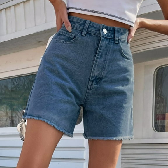 Women's Jean Shorts Clearance Hot Raw Hem Short Jeans for Women High Waisted Casual Ripped Blue Jeans Shorts Women Sale Today's