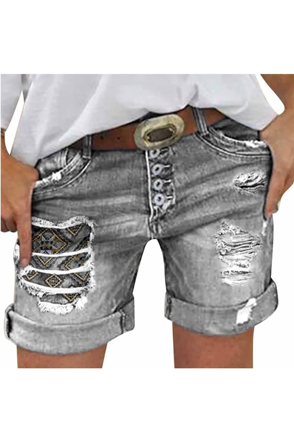 Women's Jean Shorts Stretched Size 16 Summer Casual Fashion Solid Color Denim Breasted Shorts