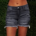 thumbnail image 1 of Women's Jean Shorts Women's Summer Denim Shorts Light Wash Distressed Mid Waisted Frayed Hem Ripped Jean Shorts Casual Hot Pants Gray L, 1 of 7