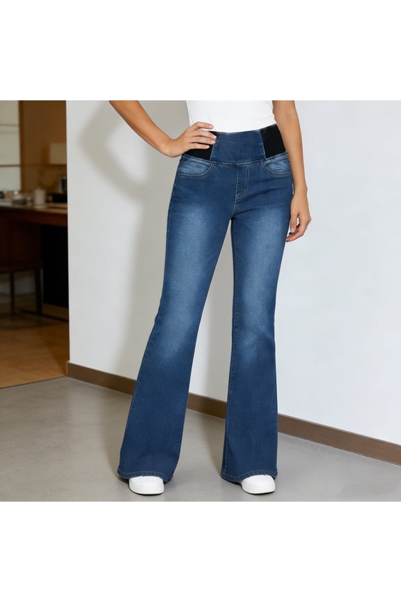 Women's Jeans Bootcut High Rise Plus Size Washed Flared Comfortable Highly Elastic Denim Pants