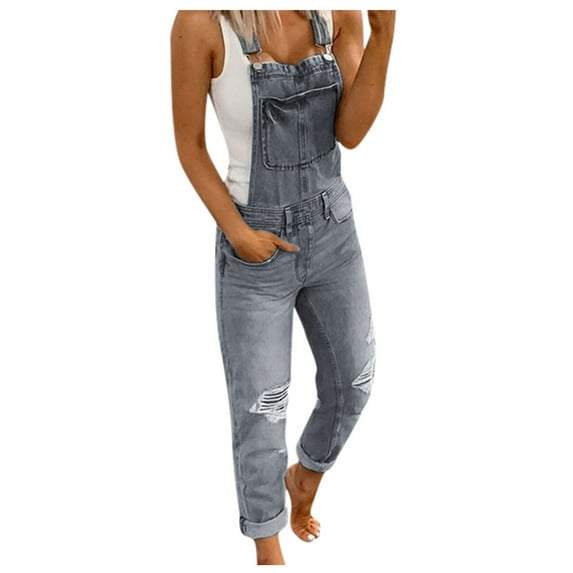 Women's Jeans 2025 Casual Women's Denim Rompers Denim Overalls Ripped Washed Bib Jumpsuits Jeans Women's Jeans