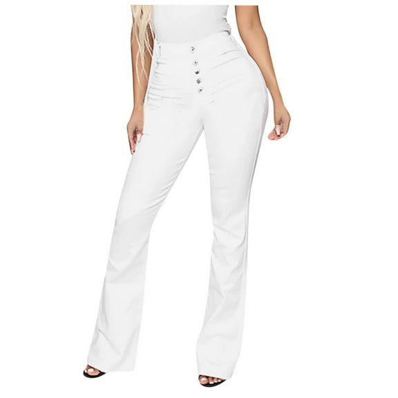 Up To Women's Jeans Women Flare Jeans Mid Waist Bell Jeans Stretch Slim Pants Length Jeans Women's Polyester Casual Pants