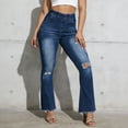 thumbnail image 1 of Women's Jeans Elastic Waist Plus Size Fashion Hole Elastic Stretchy Pocket Denim Pants, 1 of 5
