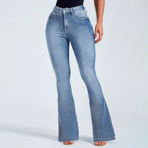 Women's Jeans High Rise Bootcut Color Metal Button Gradient Washed Trousers