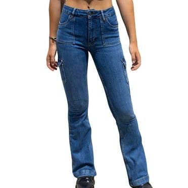 Women's Jeans High Rise Bootcut High Waist Pocket Wide Leg Flared Skinny Button Trousers