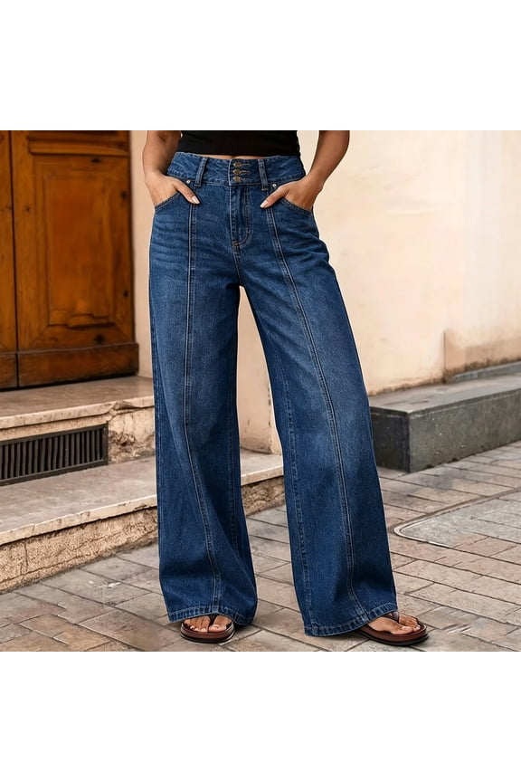 Women's Jeans High Rise Bootcut Plus Size High Street High Waist Splice Loose Straight Cut Cowboy Pants