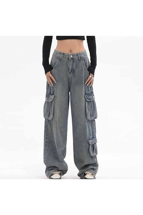 Women's Jeans High Rise Bootcut Staright Leg Vintage Denim Pants Vintage Washed Old Wide Leg Denim Straight Barrel Workwear Pants